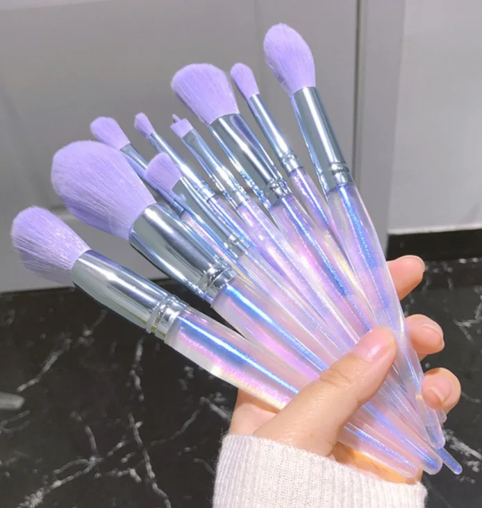 6 Pc Set Cosmetic Personalized Custom Made Makeup Brushes Professional Clear Transparent Handle Makeup Brush Set