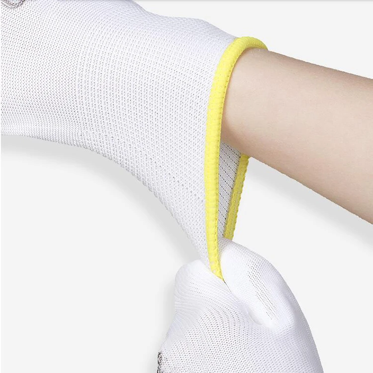 EN388 4131 Polyester Knitted Grip White Work Gloves PU Coated for Industry