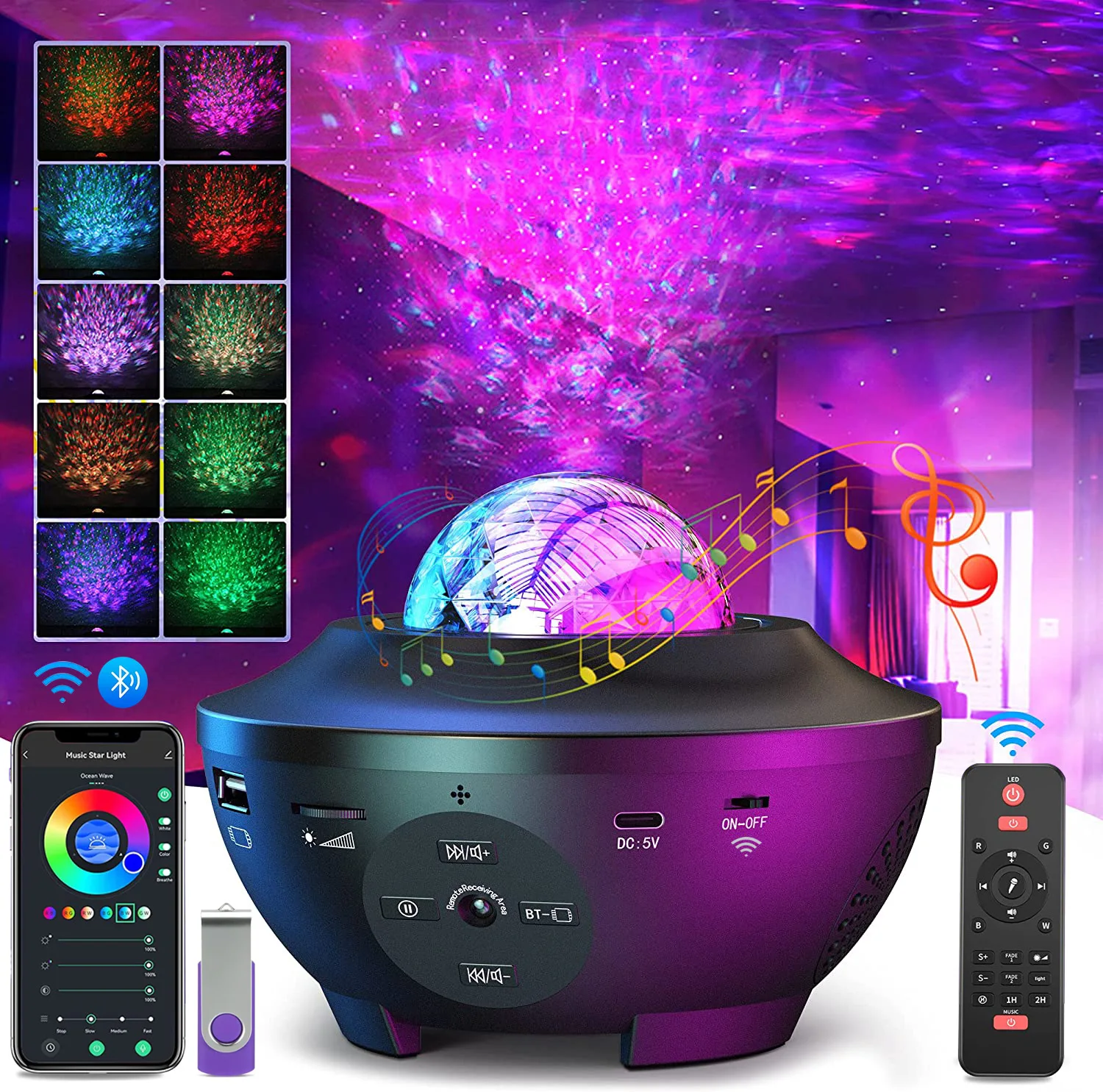 Smart LED Night Light Laser Star Projector Music Speaker Projector with Remote Control decoration lights for home