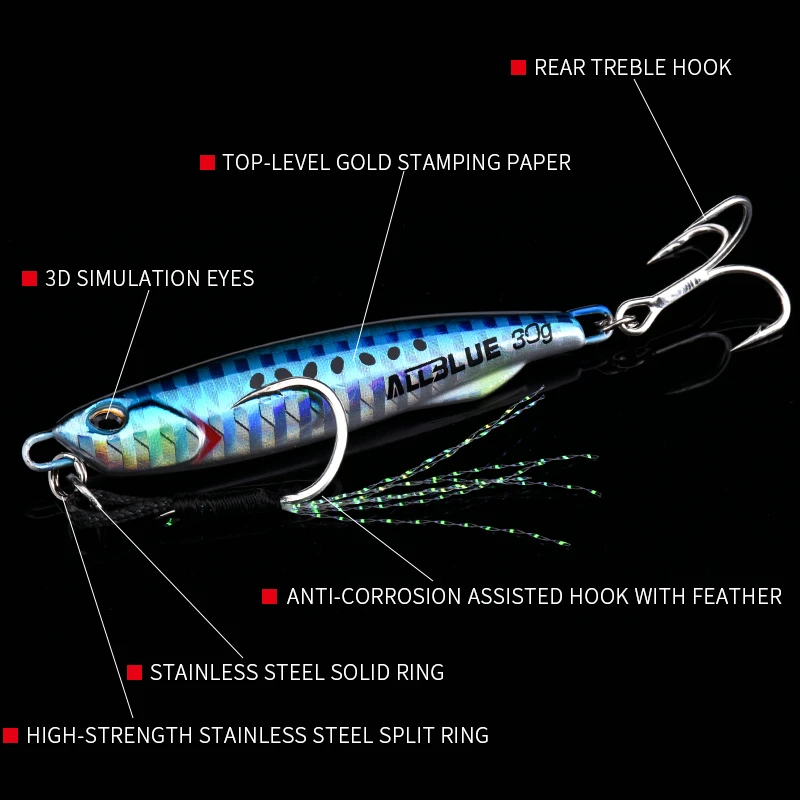 ALLBLUE 60g DRAGER SLIM Glow saltwater Fast Sinking Metal Fishing Jig