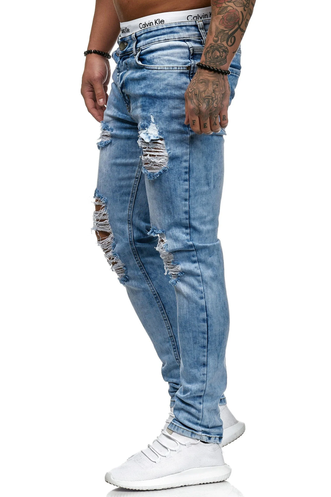 Wholesale custom mens cotton ripped pants distressed stylish designer skinny homme fit slim  man stretch denim jeans for men