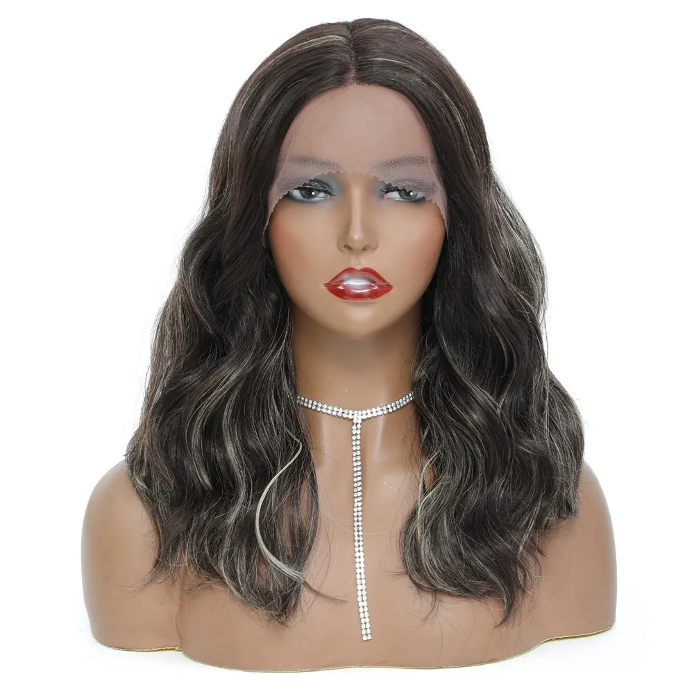 Натуральные волнистые волосы синтетический парик на переднем шнурке черного цвета средней длины парики средней части натуральные волосы кружевной парик для черных женщин