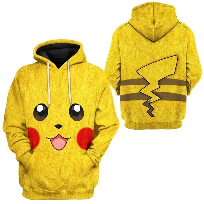 Pikachu Pokemoned Gengar Hooded Sweatshirt Cute Animes 3D Design Fall Winter Warm Coat Zipper Pockets Christmas Gift Adults XS