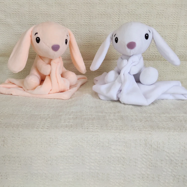 Newest Oem Embroidery Logo Polyester Sublimation Soft Plush Baby lovey Teddy Bear Baby Bunny Ears Security Blanket for Baby