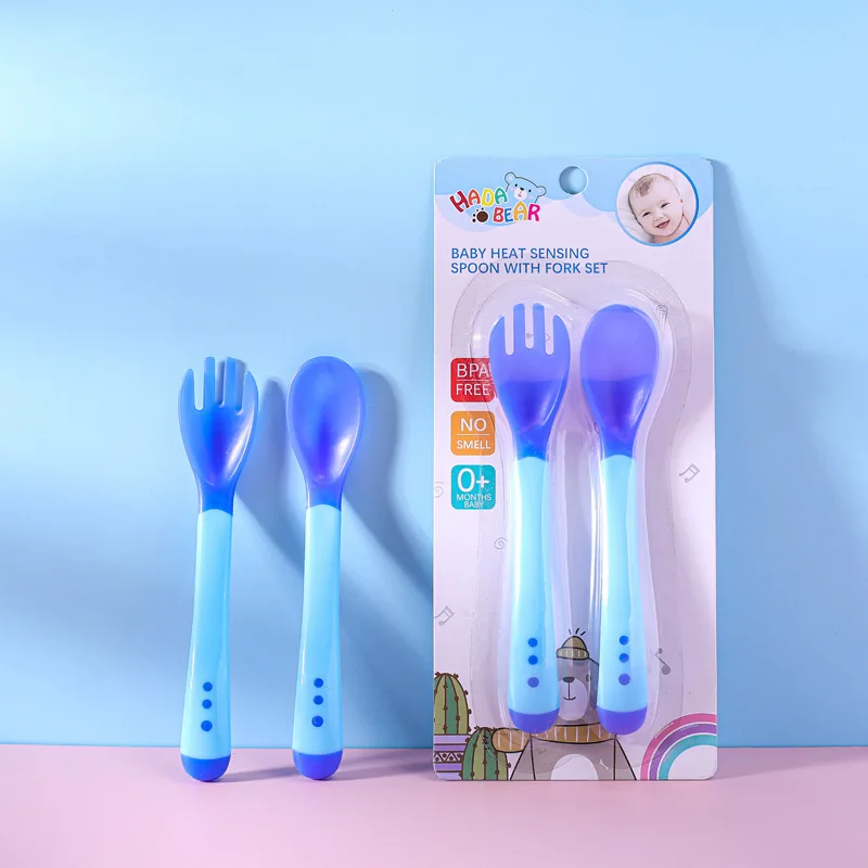 Temperature Color Changing Plastic Spoons Fork Soft Head Baby Feeding Soup Spoon Temperature Sensor Spoon For Babies