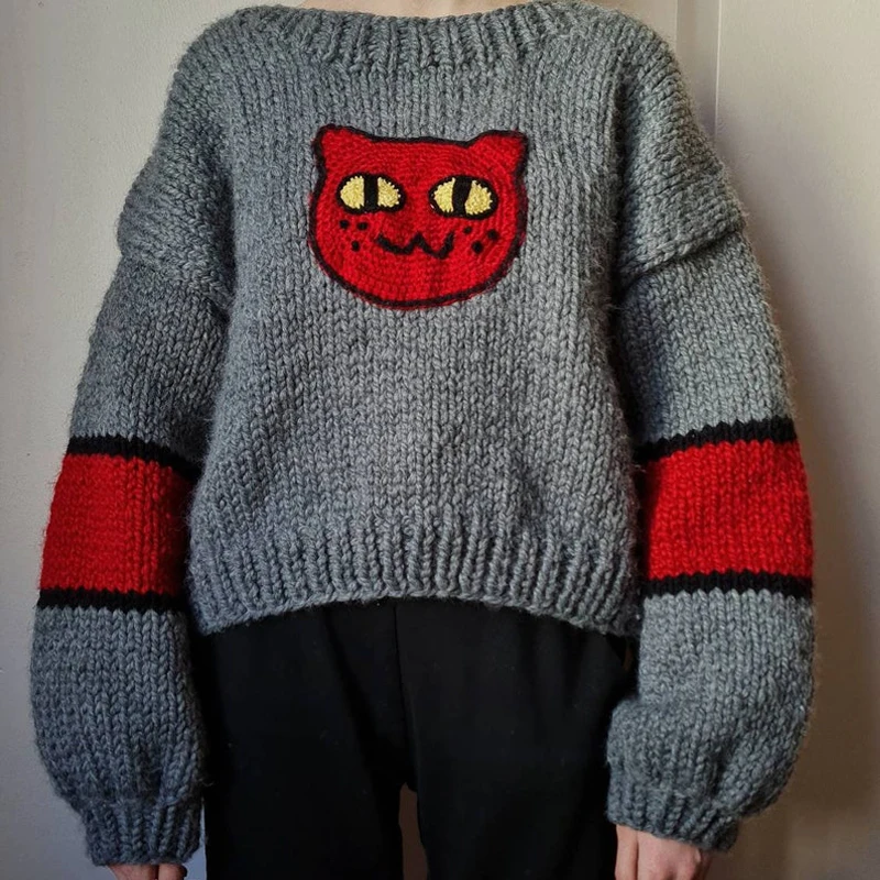 Оригинальный oem odm шерстяной акриловый вязаный свитер Marceline Cat пуловер marceline с рукавами-фонариками
