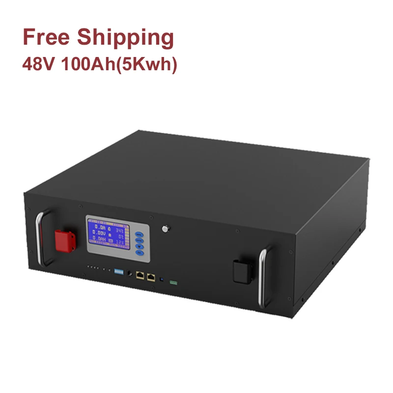 Free Shipping 2 Pcs 48V 100Ah LiFePO4 Battery 10Kwh 9.6Kwh Lithium Solar Energy Storage Battery