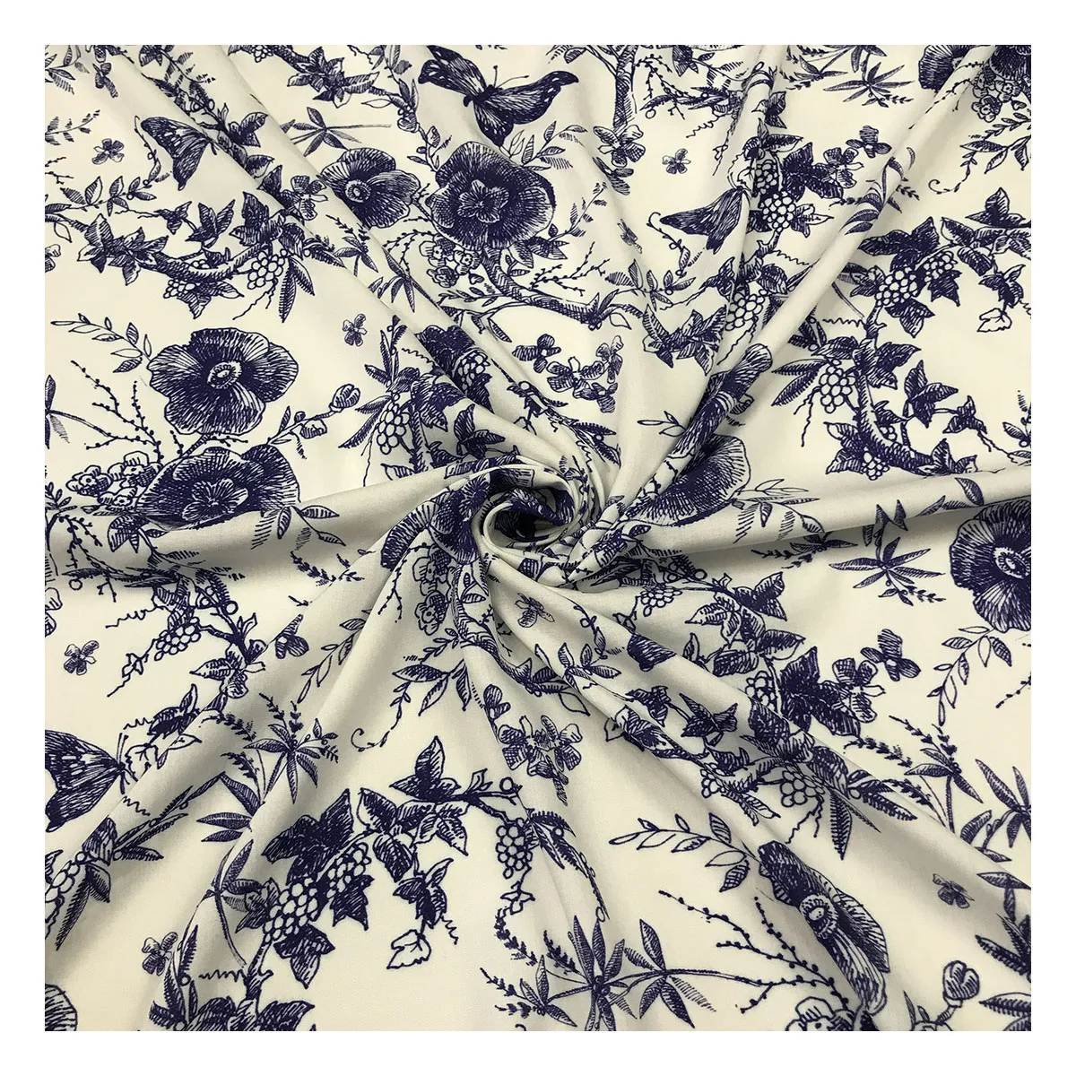 Rayon Fabric for Clothing Toile De Jouy Fabric Patterns Digital Printed Floral The Factory Outlet Hand Drawing Blue Woven Plain
