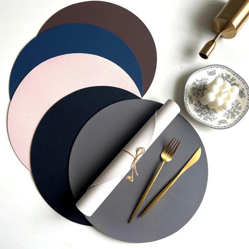 PU Leather Round Placemat Washable Heatproof Disposable Tablecloth Placemats For Dining Table Custom Design