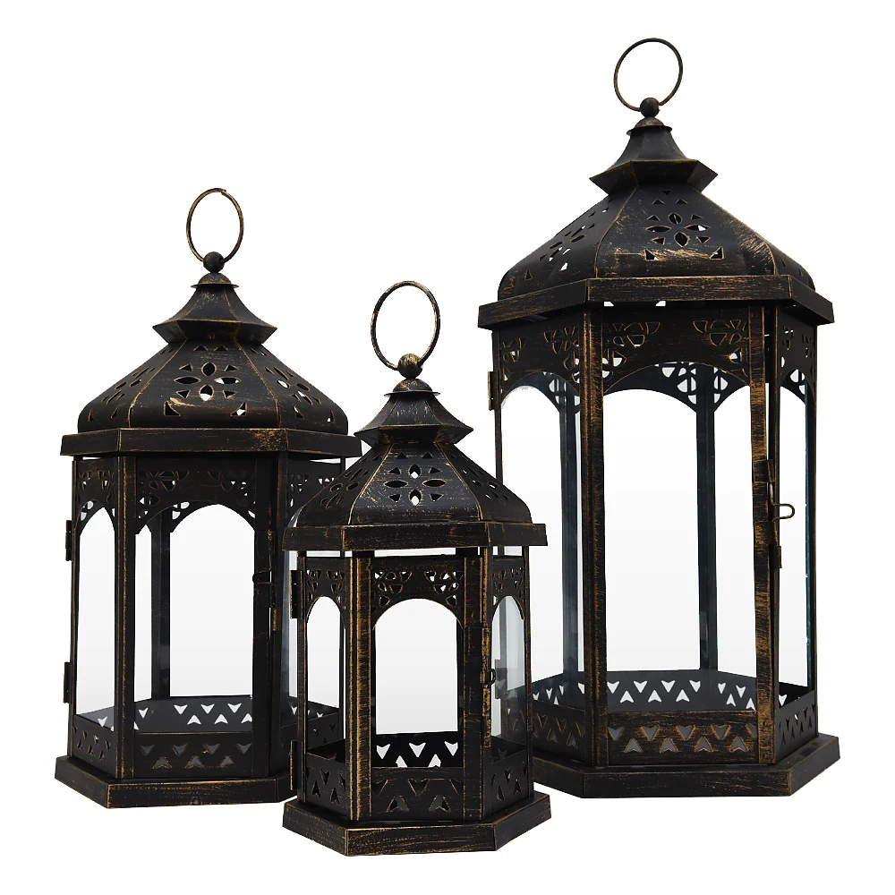 
Hotselling home decoration hexagon moroccan metal candle lantern 