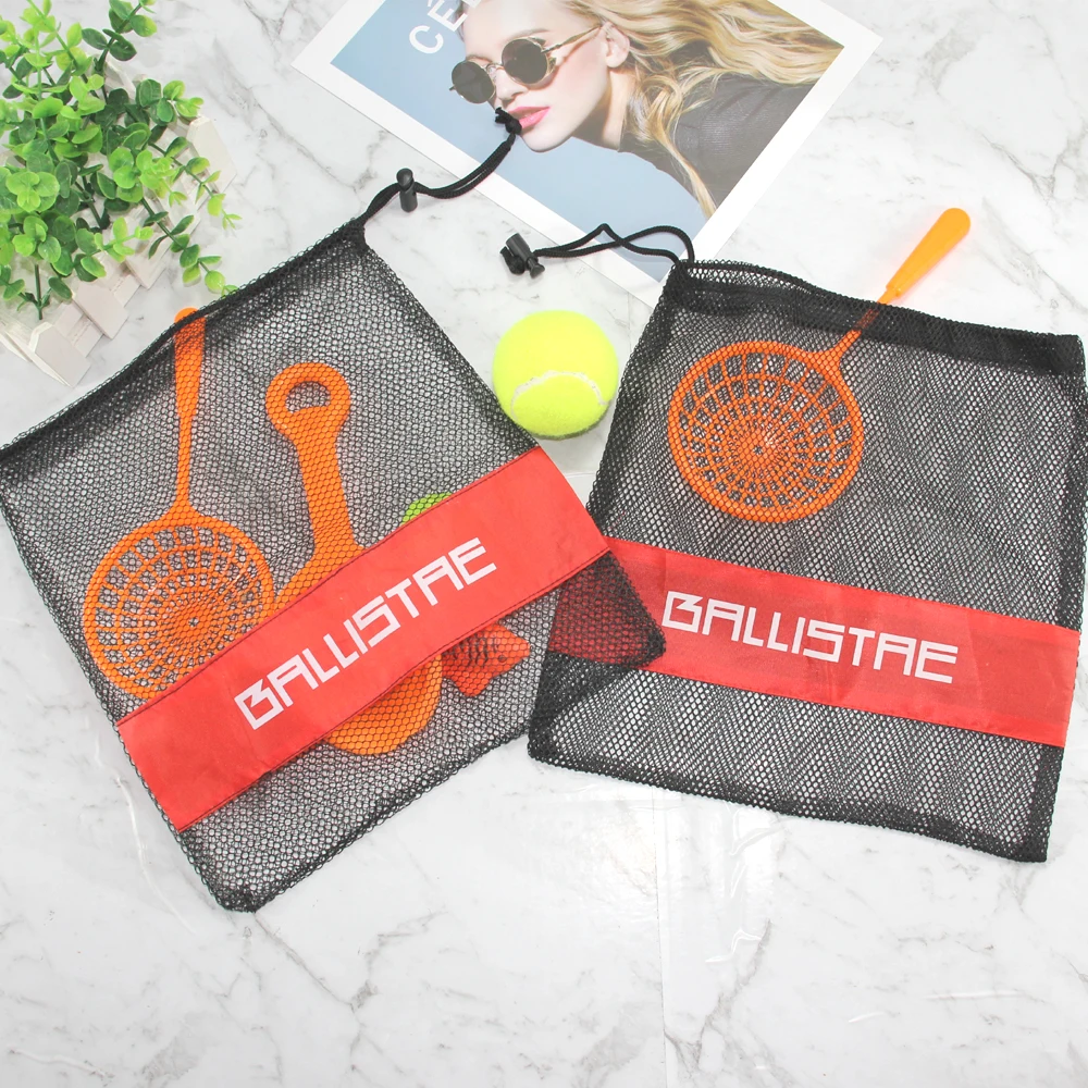 Large Custom Beach Sports Nylon Mesh Bags with Drawstring Black and Red Stitching for Shoes Wholesale Comes with Custom Logo