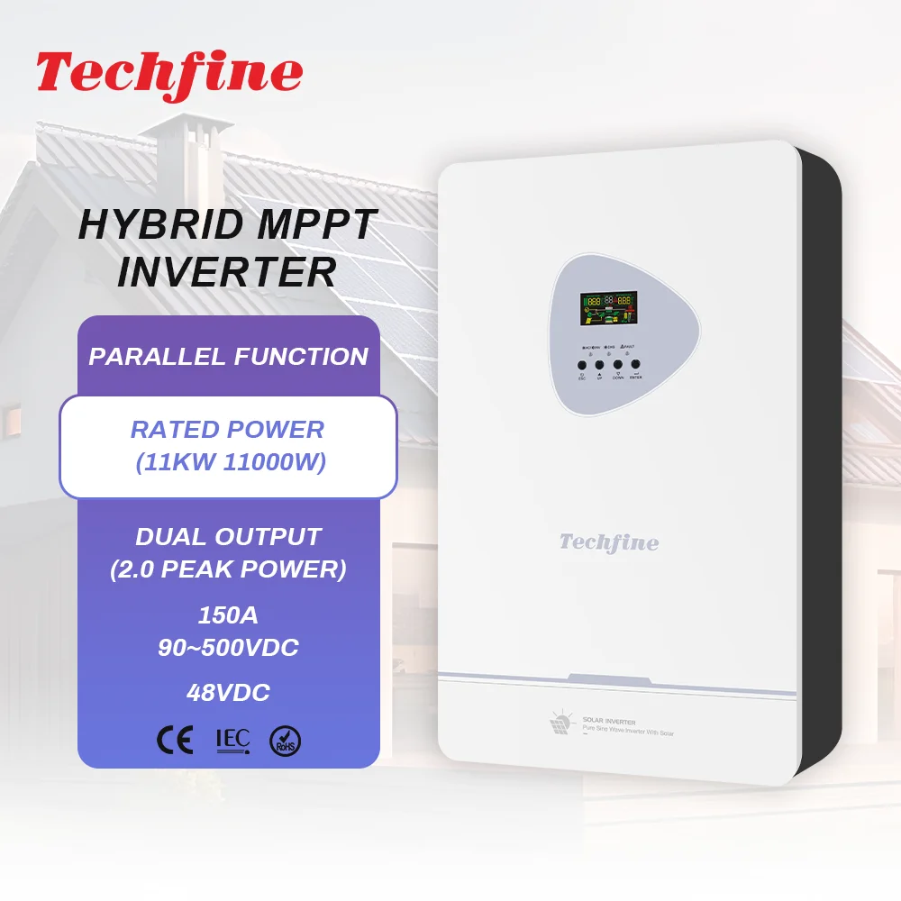 Techfine Power 3000w 3600w 5500w 11000w 48v 24v MPPT Hybrid On/Off Grid 100A 120A 150A 220v 50/60hz Solar Inverter Charger WIFI