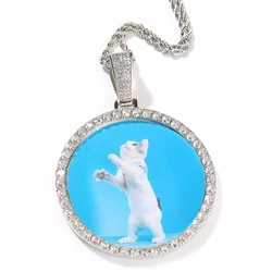 Bulk icy Jewelry Wholesale Big Size 18k Gold Silver Plated Custom Picture Photo Memory logo Necklace christmas pendant