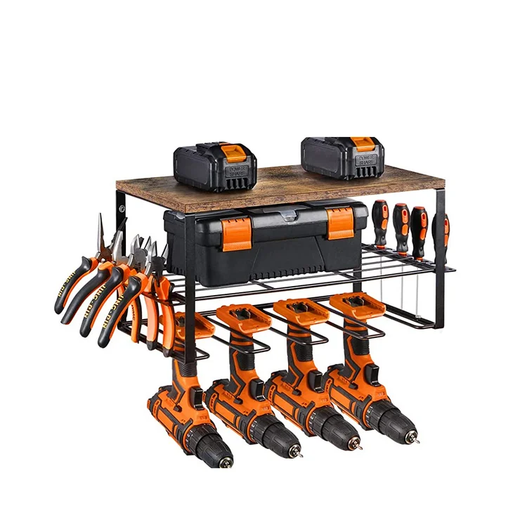 Power Drill Storage Rack Toolbox Cordless Drill Organizer Wall Mounted Wooden Tool Storage Organizer