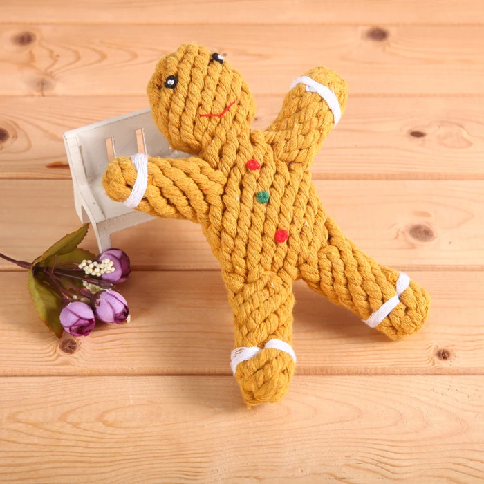 Christmas Pet Toy Gingerbread Man Cotton Rope Dog Knot Tooth Cleaning Toy