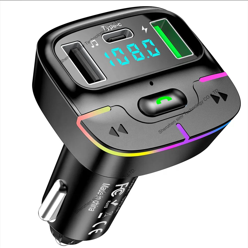 simr Colorful Car Bluetooth MP3 player FM transmitter car charging dual USB Bluetooth receiver Type-c charging Handsfree car kit