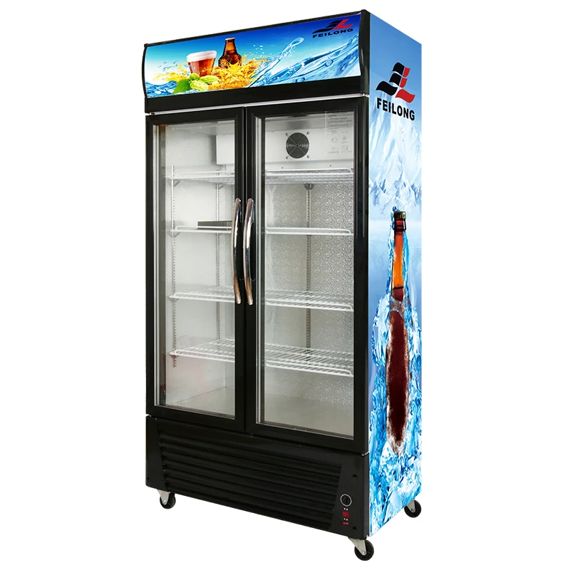 2 Doors Commercial Refrigerator upright cooler beverage freezer display cabinet
