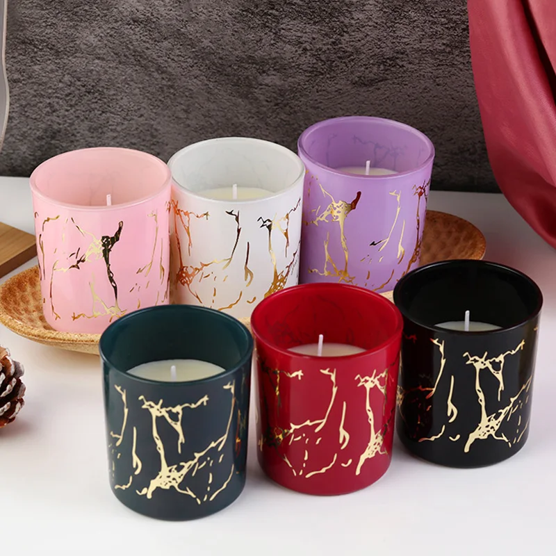 Wholesale Luxury Vanilla Scented Candle in Marble Glass Jar Customized Large Long Lasting Cotton Wick Masculine Lavender Candle