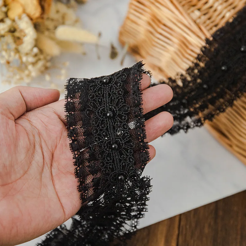 Width 6cm Pleated Black White Mesh Embroidery Lace Clothing Accessories For DIY Decoration Sleeves Neckline Skirt