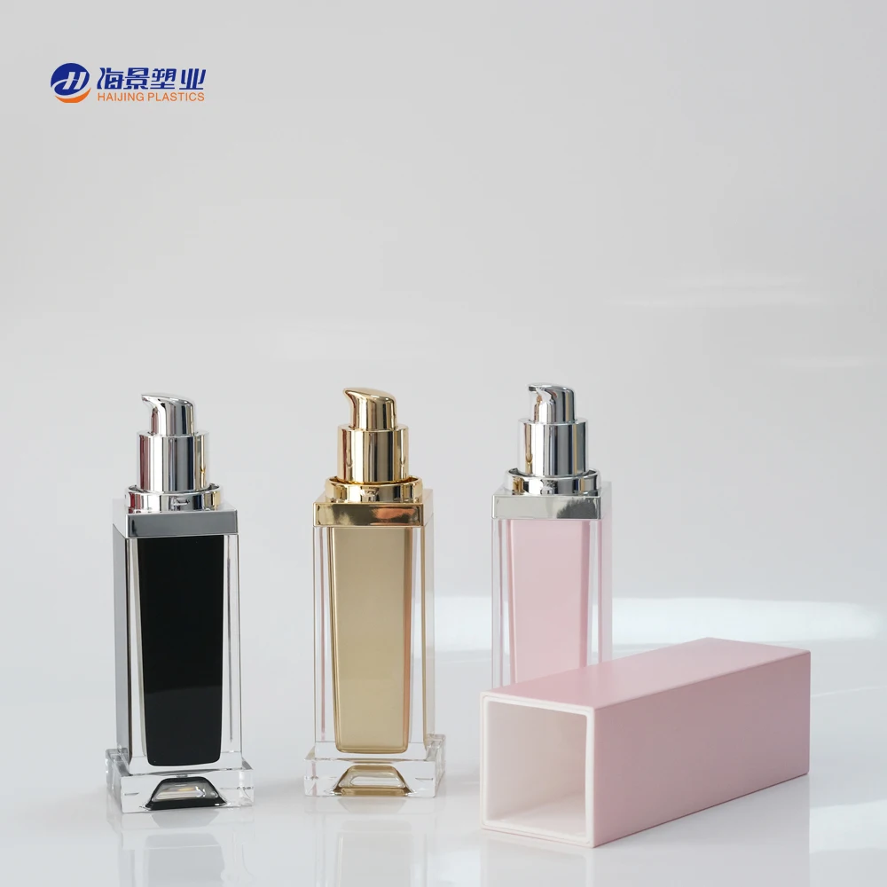 luxury square cosmetic Lotion bottle  Cosmetic packaging cream jars Skin Care  acrylic airless pump bottle set