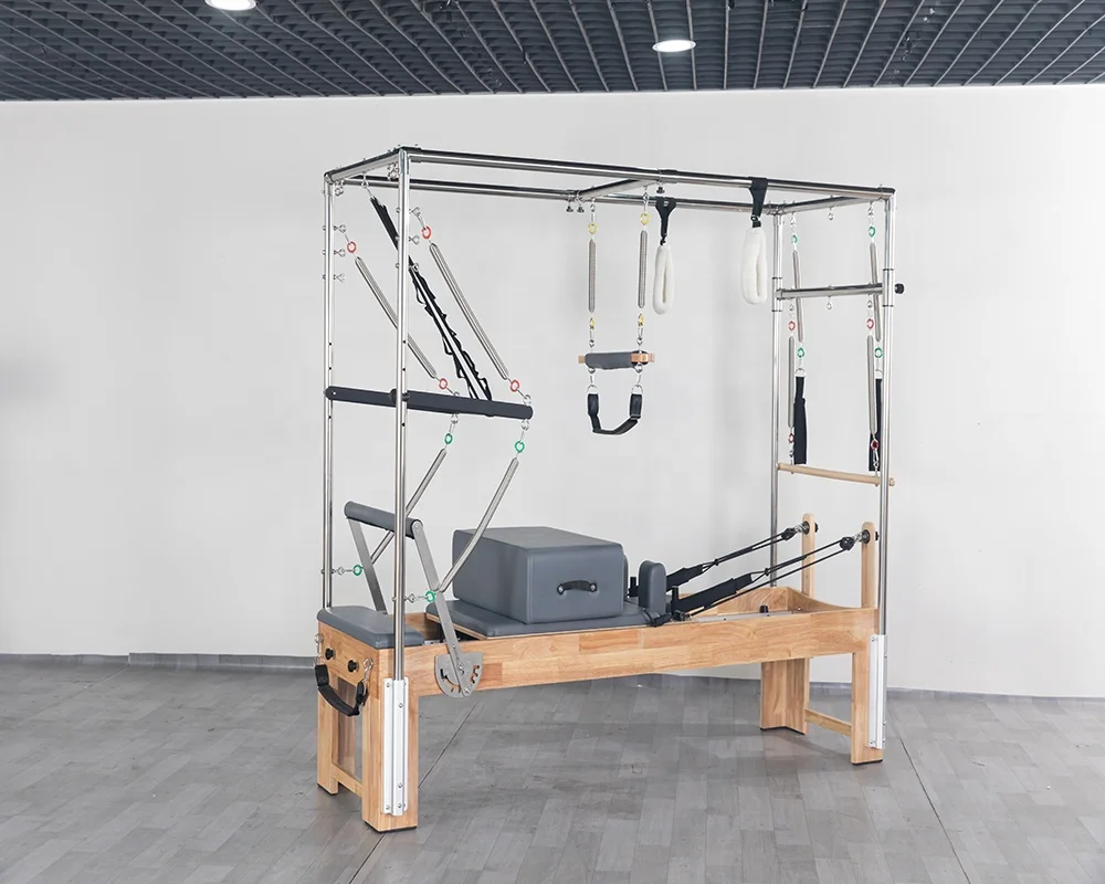 Queenlife Yoga Gym Center Balance Cadillac Combination Oak Wood Pilates Reformer Machine with full Trapeze