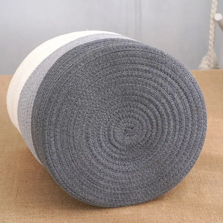 Large round cotton rope woven laundry fabric clothes storage basket for organizing