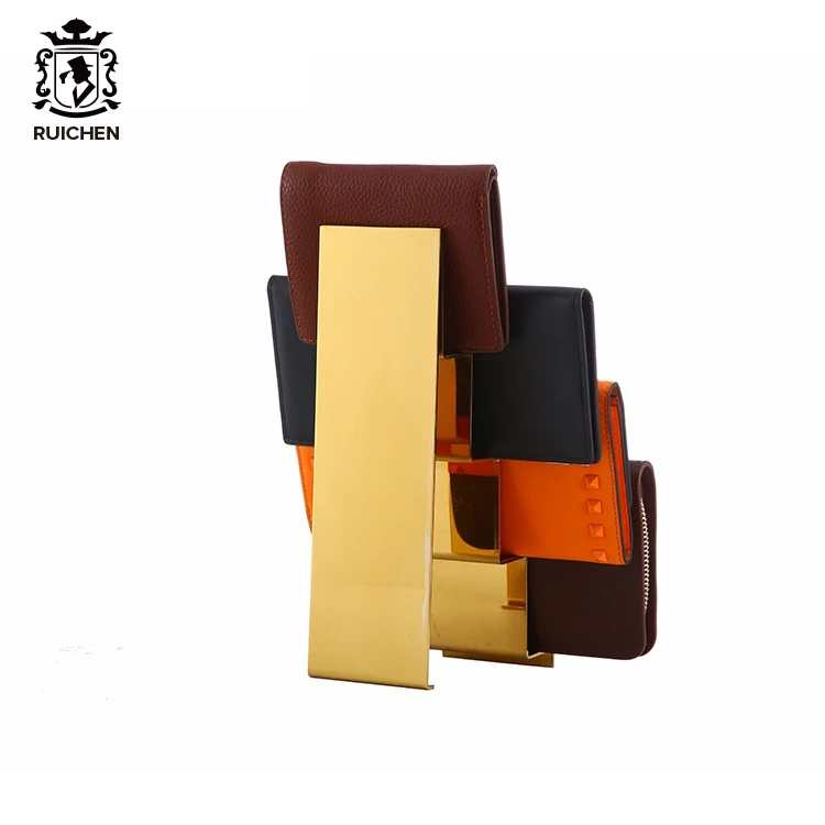 Unique Design Wallet Stand Titanium Gold Stainless Steel Wallet Display Rack  Wallet Display Stand