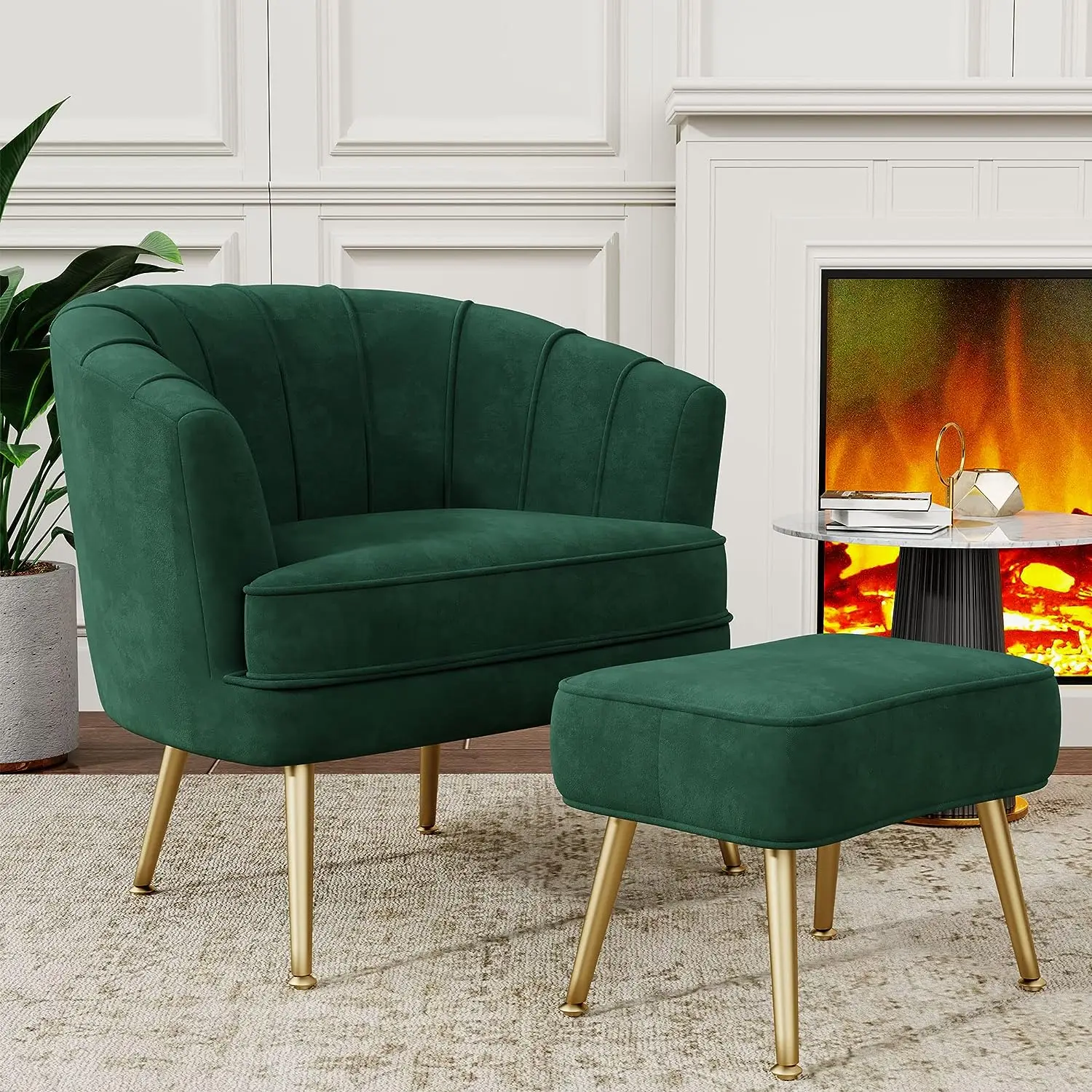 Velvet Accent Chair Ottoman Upholstered Modern Single Sofa Side Chair Living Room Armchair for Bedroom Living Office Furniture