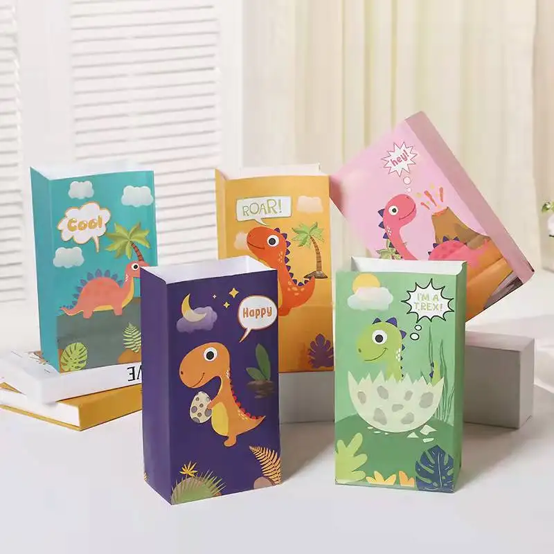 24pc Pack Animal Theme Decorations Gift Favor Kids Birthday Party Candy Dinosaur Paper Bag With Stickers