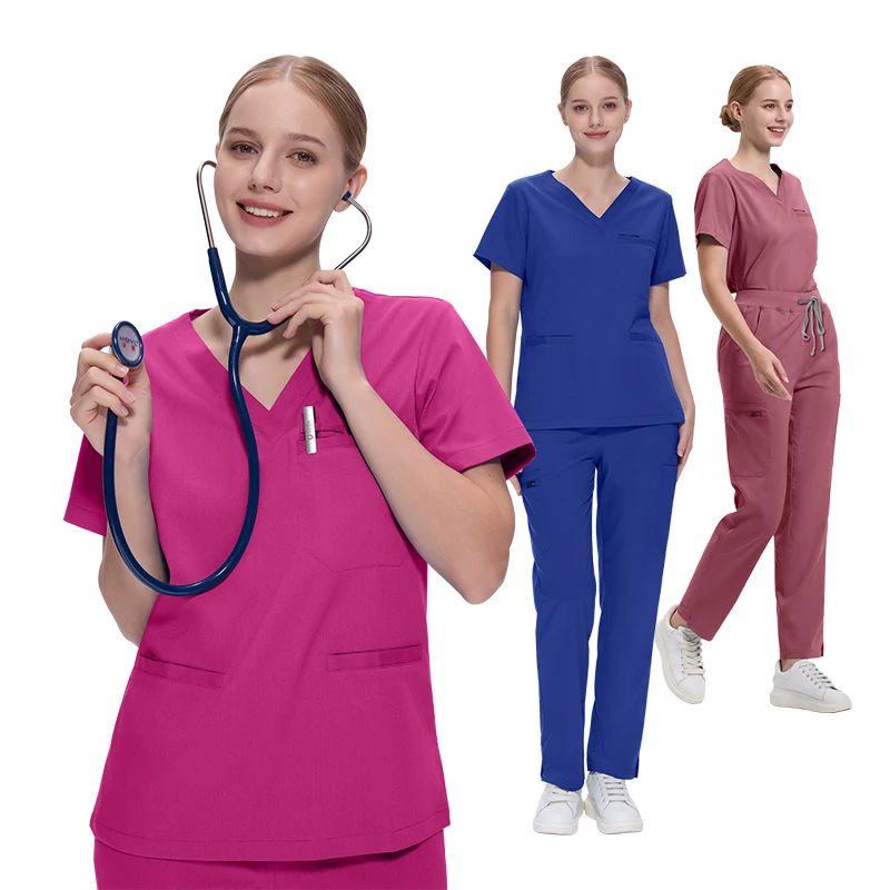 2024 Anti Wrinkle Cotton Fabric Custom Logo Medical Doctor Suit Fit Jogger Hospital Uniforms Nurse Scrub Sets For Men and Women