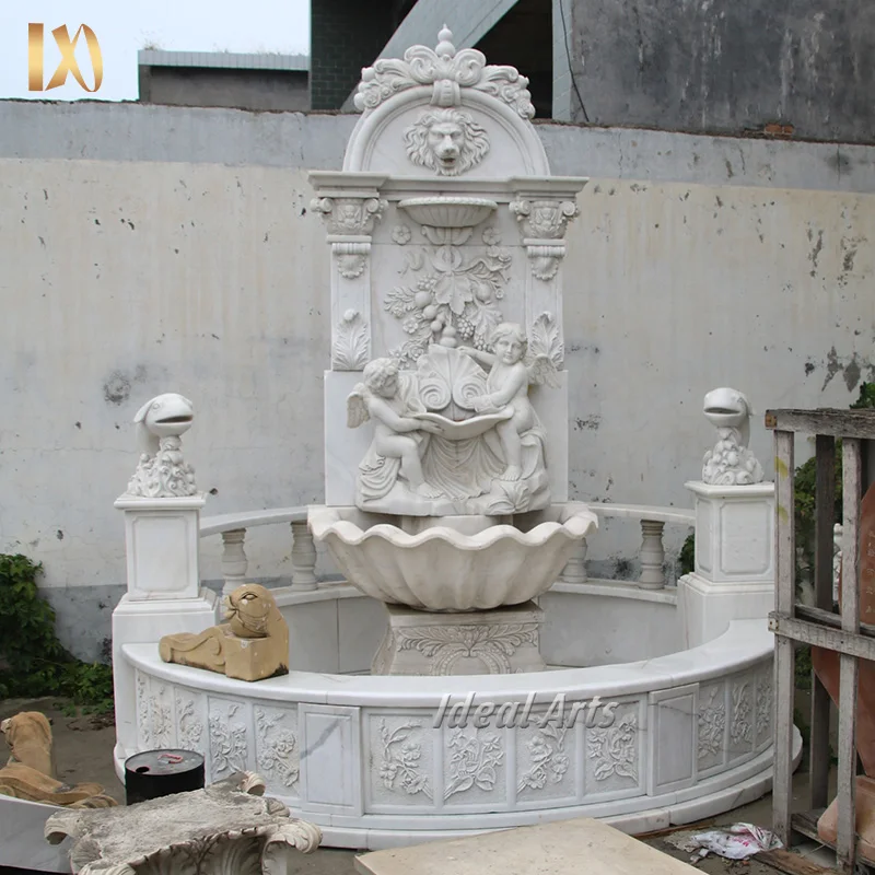 Antique Stone Marble Lion Head Wall Decor Water Waterfall Fountains For Garden Outdoor