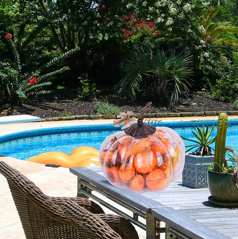 OEM customized Transparent pumpkin shape lantern solar lantern Built in pumpkin model garden decorative solar lantern