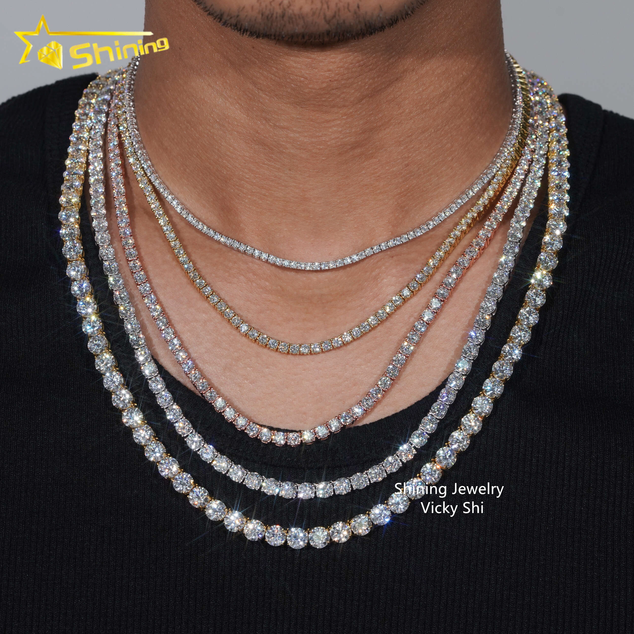 Best Selling GRA Certificated VVS Moissanite Tennis Chain 925 Silver 2mm 3mm 4mm 5mm Iced Out Moissanite Tennis Choker Necklaces