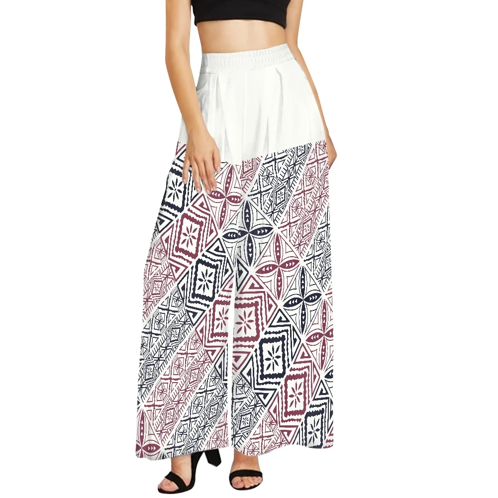 Tall Waist Casual Wide Leg Pants Polynesian Tribal Samoan Puletasi Women Wide Leg Pants Custom Hibiscus Polyester Trousers POD