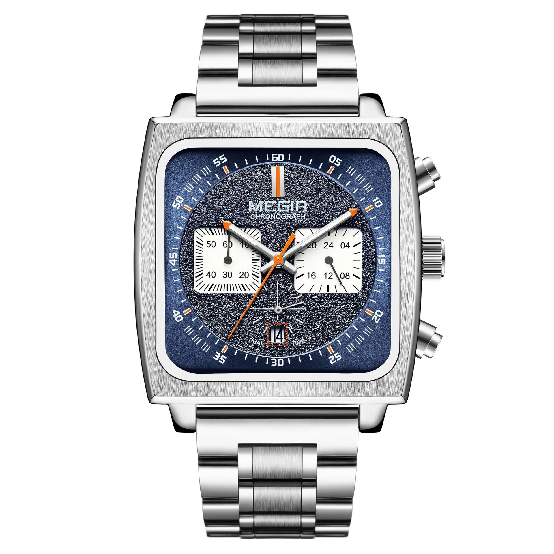 2024 Fashion Square Case 52MM Large Size Leather Stainless Steel Chronograph Quartz Watch For Men
