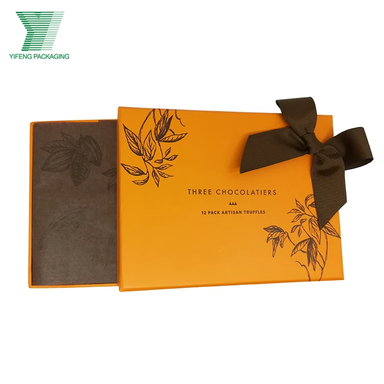 Wholesale rigid orange Paper Chocolate Bar bonbon Packaging Box Custom Design 12pcs Kraft Paper Packing Box For Chocolate