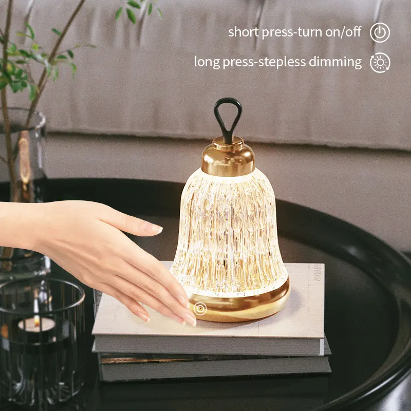 Customized Gift Aluminum Gold Table Lamp Led Portable Wireless Rechargeable Lamps for Bedside Tables