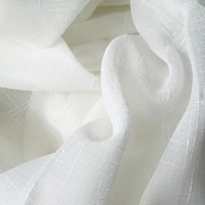 Hot Selling Textured Linen Style Slub Sheer Curtain Fabric 100%Polyester Slub Linen Look Sheer Fabrics For Curtains Living Room
