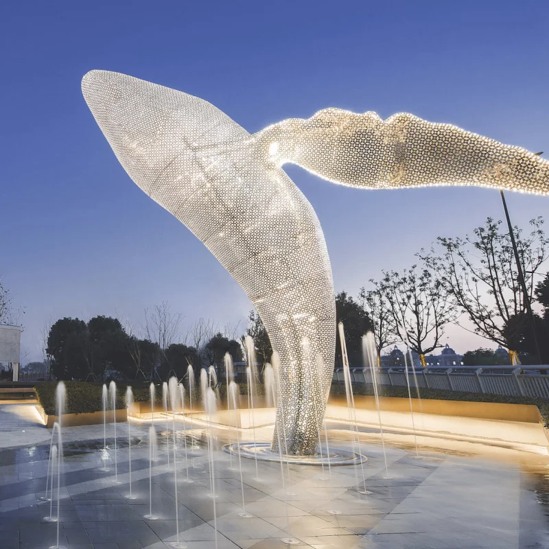 Custom Outdoor Large Metal Art Abstract Stainless Steel Dolphin Light Sculpture