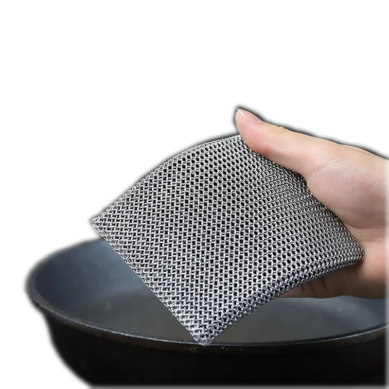 Stainless Steel Chainmail Cleaning Scrubber Pad Built-in Silicone Scrubber Cast Iron Cleaner for Kitchen Cookware BBQ