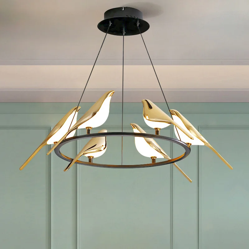 Unique NEW Gold Magpie Bird Ceiling Chandelier Lighting For Dining Room Luminaire Suspension LED Pendant Lamp lustre Fixture