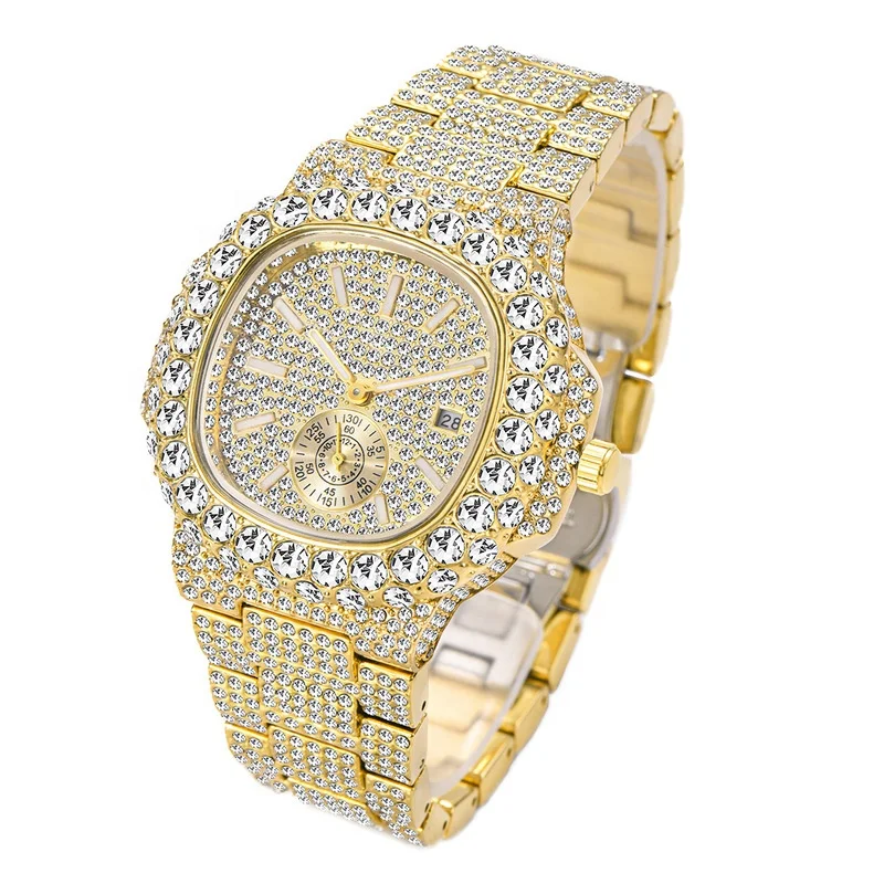 Dr. Jewelry 2022 Luxury 18K Gold Plated Stainless Steel Mesh Luminous Needles Sky Star Full Diamond Men Quartz Watch