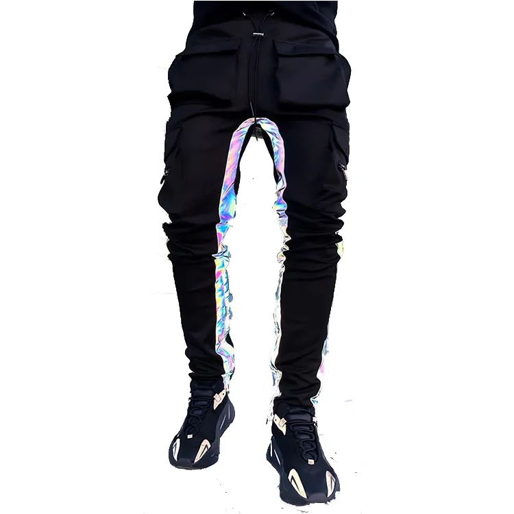Брюки-султанки мужские с боковыми карманами, брюки-Джоггеры со светоотражающими лентами, повседневные штаны в стиле хип-хоп, черные, 2020
