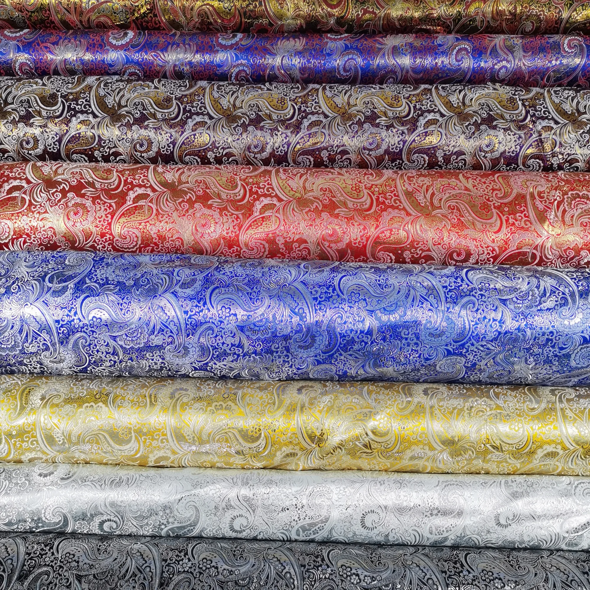 Fashion Design Light Weight Shiny Polyester  Fabric Brocade Metallic Jacquard