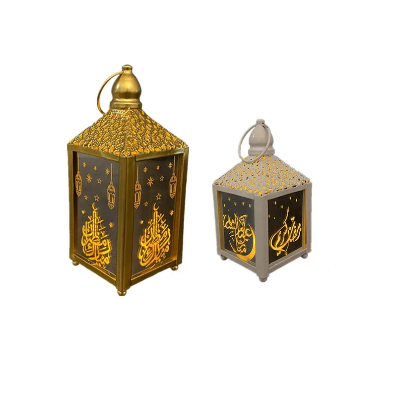 Dropshipping LED Iron Wind Lamp EID Ramadan Lantern Lamp Ornament Home Decoration Arabic Islam Muslim Ramadan Hanging Lanterns
