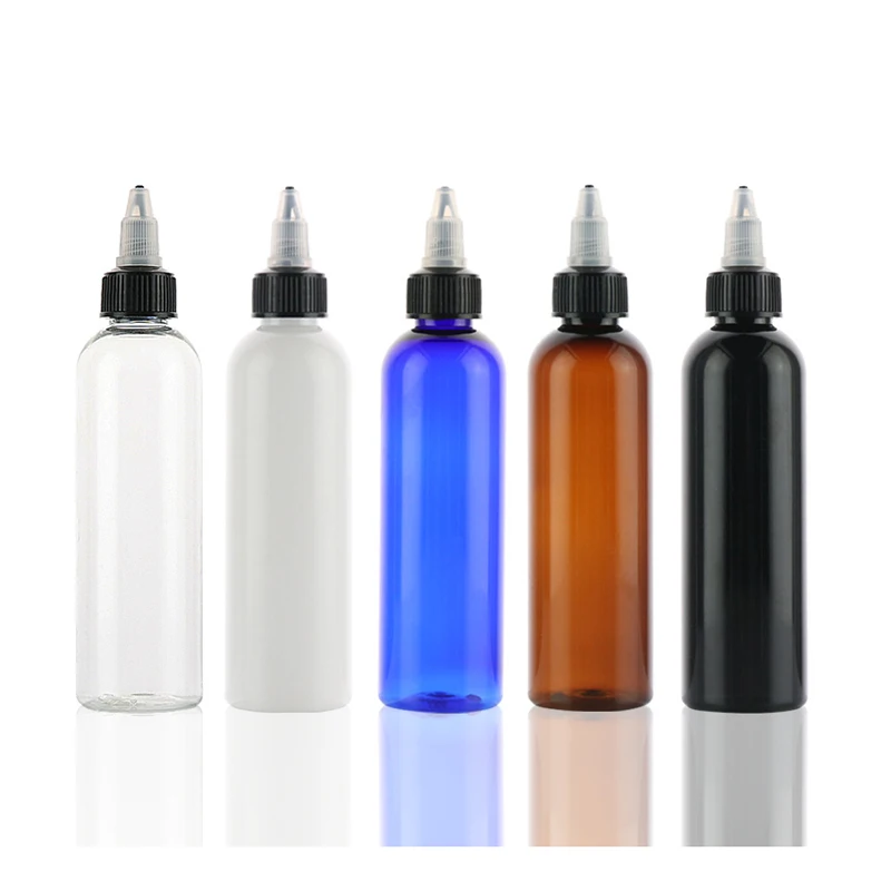 Amber Clear Blue Squeeze Juice 8oz Plastic Drop Bottles 100ml with black twist cap