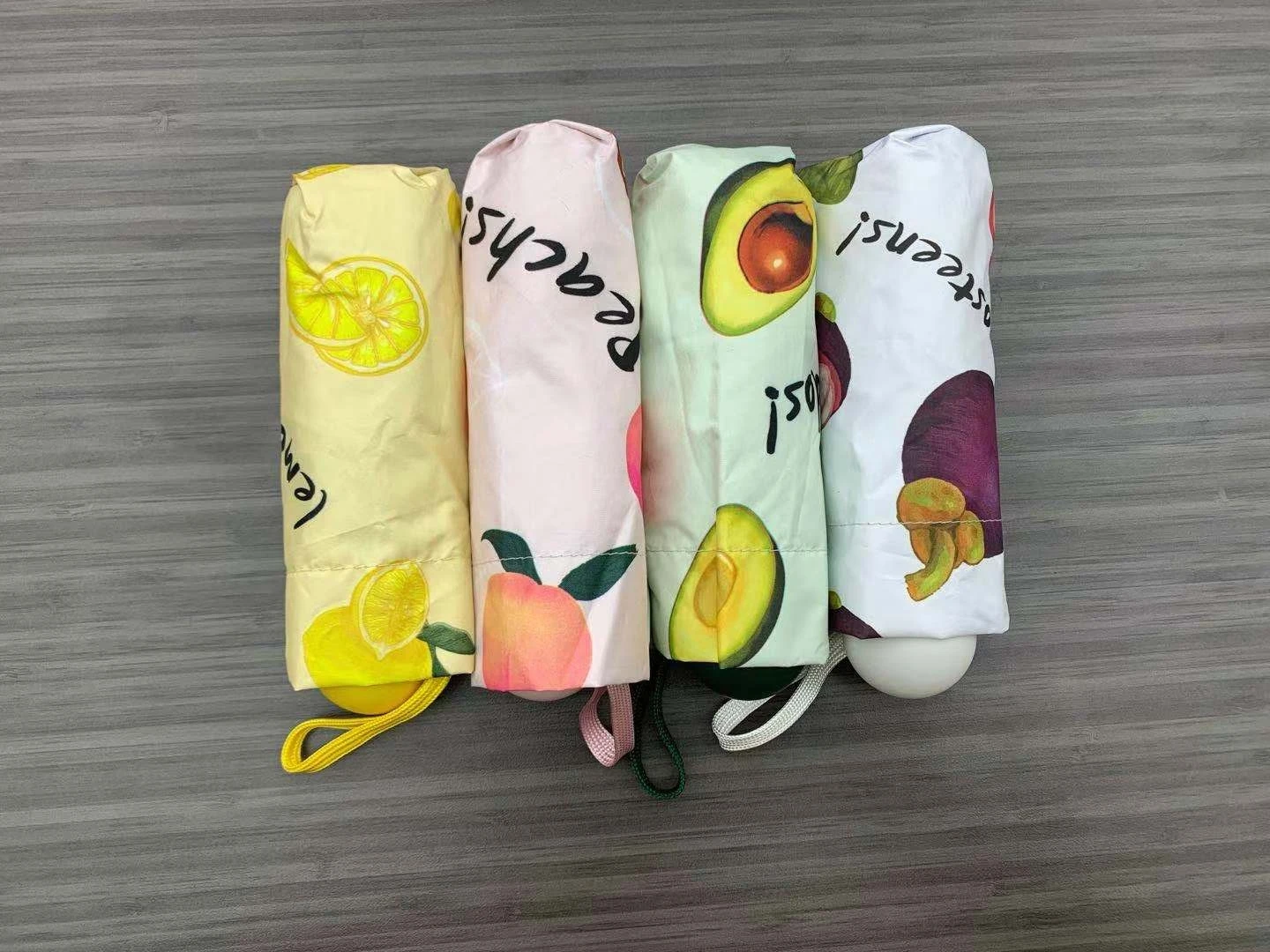 All-in-one 5 Folding Mini Pocket Capsule  Umbrella UV protection Pongee black coating  with Fruit Printing foldable umbrella