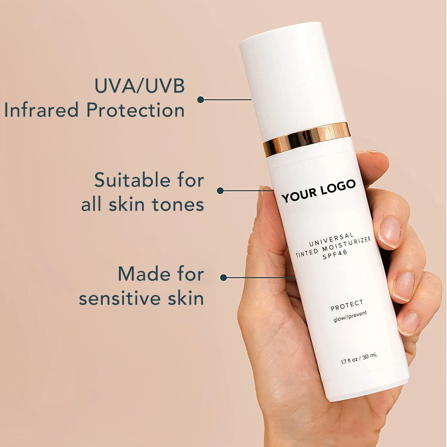 custom mineral UVA/UVB sunblock Hyaluronic Acid tinted moisturizer tinted sunscreen spf 50 for face private label