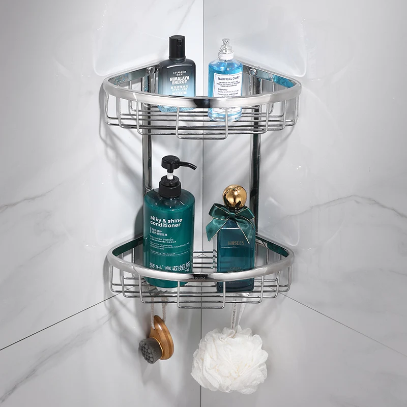 Настенная полка для душа из нержавеющей стали с крючками