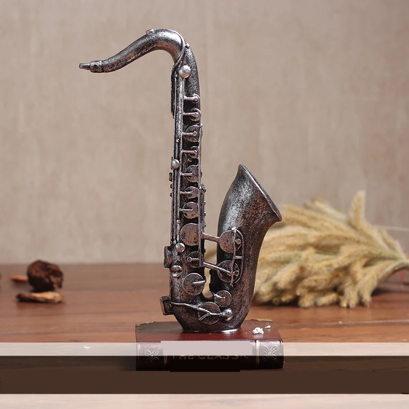RESIN SILVER BROWN SAX MUSICAL INSTRUMENT SCULPTURE ELEGANT HOME DECORATION POLY RESIN STATUE GIVEAWAY GIFT SOUVENIR KEEPSAKE